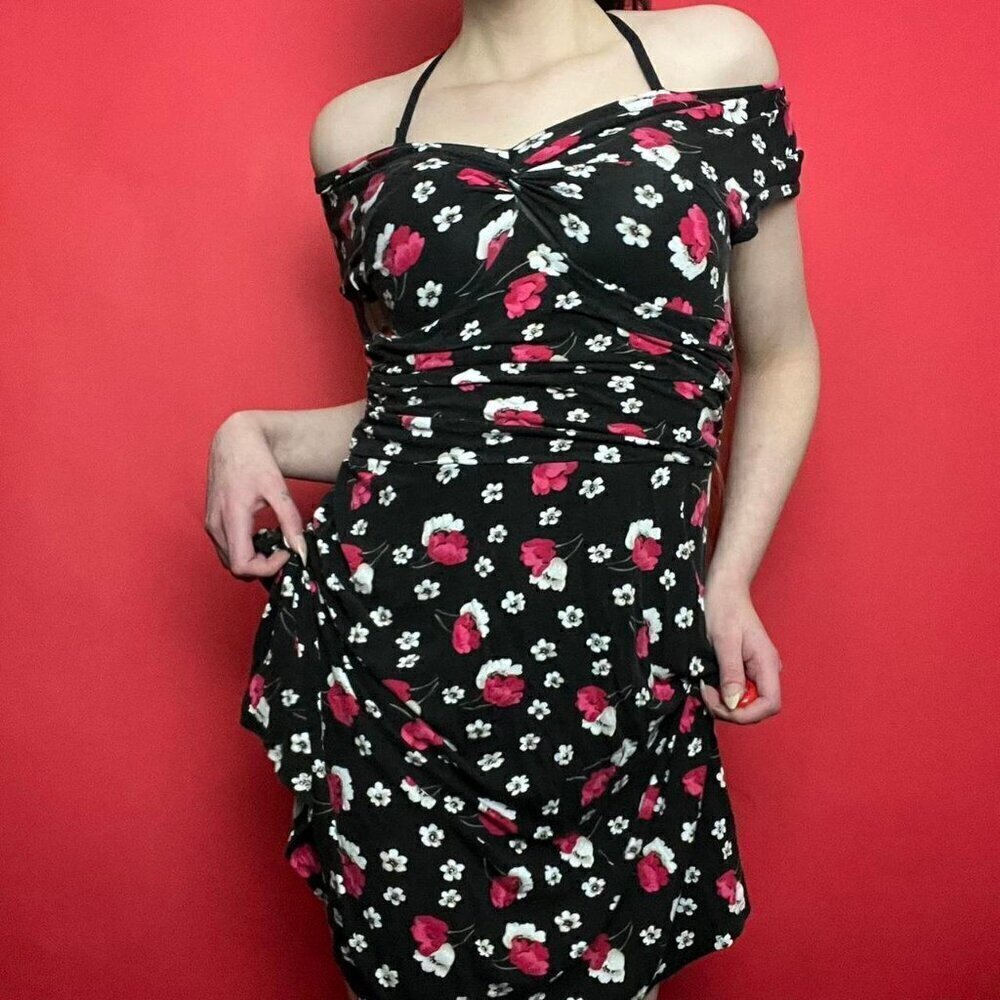 Monarchy / Black and pink floral midi dress 🖤🩷​​​​​​​​